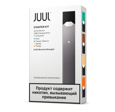 Электронное устройство JUUL (8W, 220 mAh) с 4 картриджами JULL Графитовое