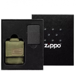 Набор Zippo 49400 Чёрная зажигалка Black Crackle и зелёный нейлоновый чехол в под.коробке