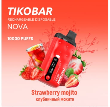 Одноразовая электронная сигарета TIKOBAR Nova 10000 Strawberry Mojito/Клубничный мохито