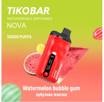 Одноразовая электронная сигарета TIKOBAR Nova 10000 Watermelon Bubble Gum/Арбузная жвачка